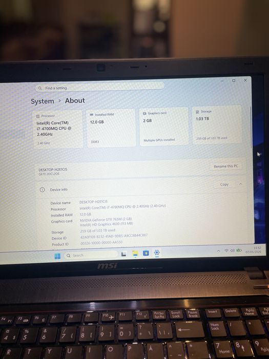 Laptop 17 inch MSI GE70 Gaming Series, i7, GTX, Ssd