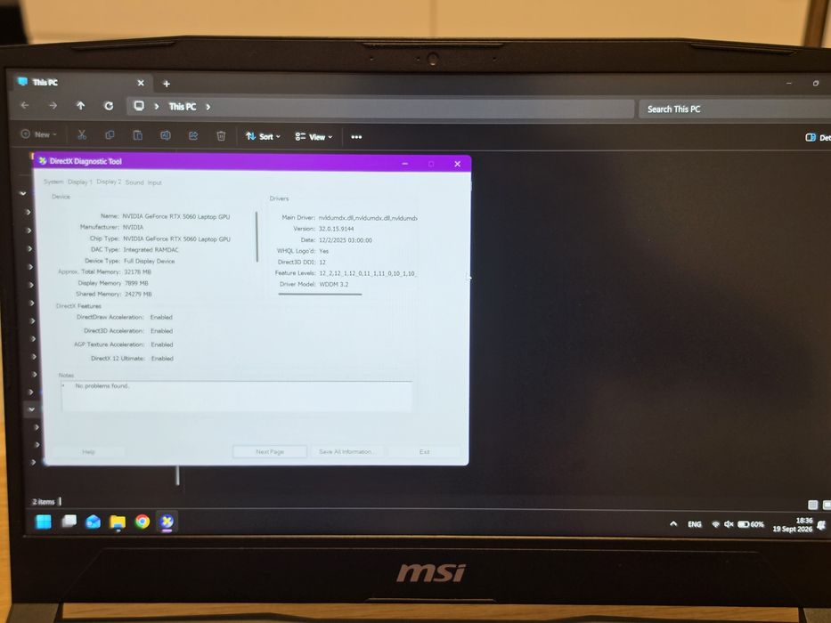 Laptop de Gaming MSI Katana 15 HX – i7-14650HX / RTX 5060 8GB / 40GB DDR5 / QHD 165Hz / Garanție
