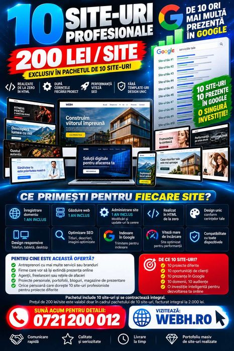 200 Lei Creare site - Domeniu și Găzduire Gratuită 1 AN
