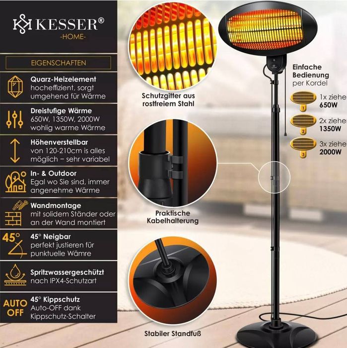 Инфрачервен нагревател KESSER 2000 вата, регулируема височина