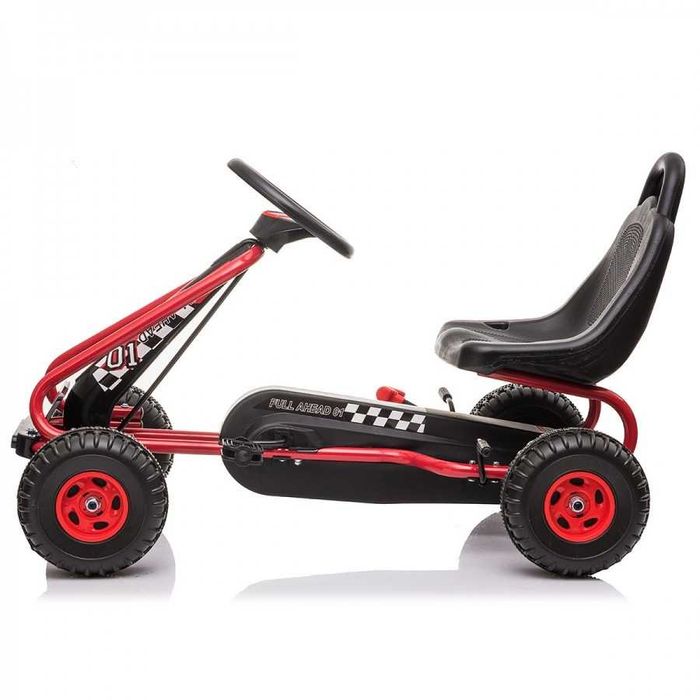 Kart cu Pedale ca NOU pentru Copii 3-6 Ani Racer Air, Scaun Reglabil 2 Pozitii, Frana Rotile din Spate, Schimbator cu Functie Free Wheel, Negru-Rosu