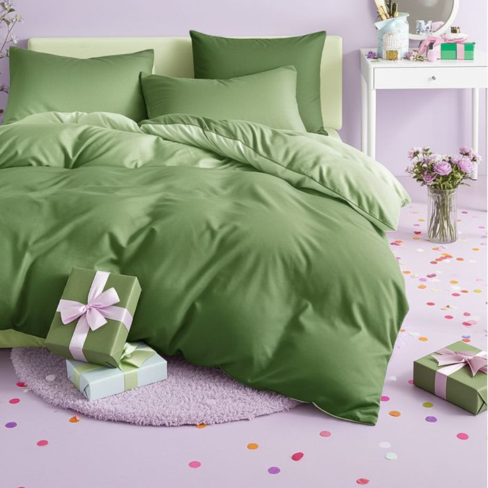 Lenjerie Pat Java Px040, Bumbac, 4 Piese, Cu Elastic, Verde