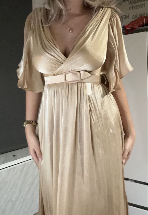 Rochie lungă BSB Collection mărimea 38 – elegantă, aurie, plisată