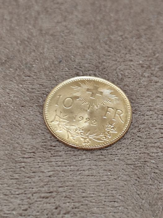 10 златни Швейцарски Франка Вренели 1922