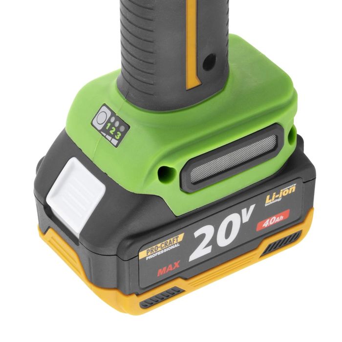 PROCRAFT PWA220 Акумулаторен безчетков ъглошлайф, 125 мм, 20V, 3500/6000/8500 об/мин, 1 батерия 4 Ah + зарядно