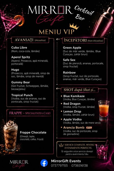 Cocktail Bar Mobil LED + TORT Shoturi GRATIS, București, 2 tipuri de baruri la alegere, Frappe, cele mai bune Cocktailuri și shoturi nelimitate