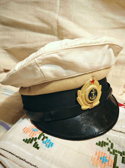 Рядък Бял Чохъл за Българска Парадна Военноморска Шапка Фуражка 1970те