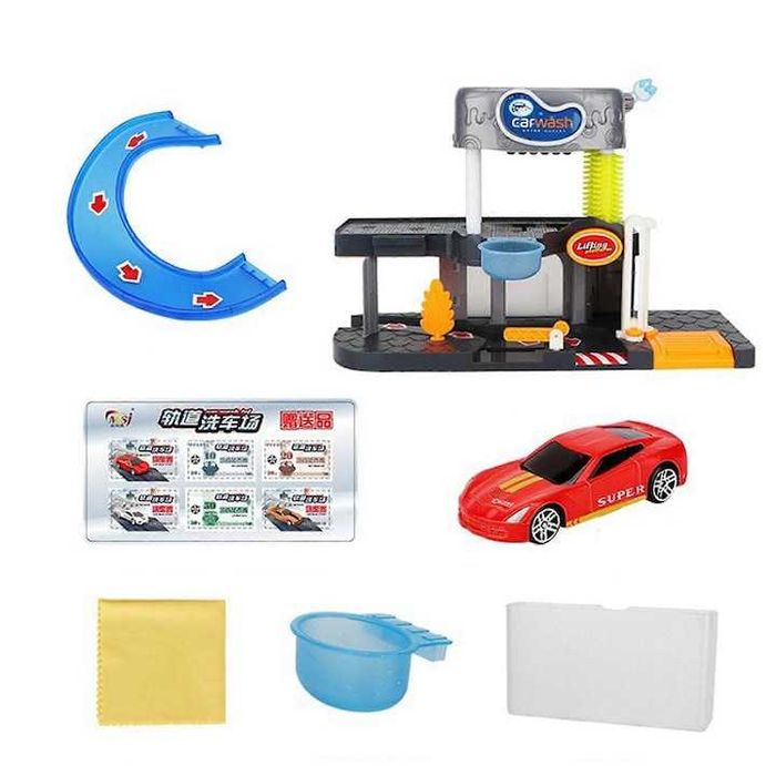 Паркинг автомивка с течаща вода и коли, с ефекти