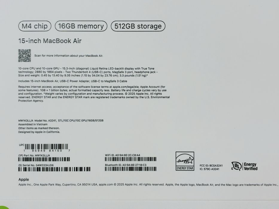 MacBook Air 15 M4 16GB 512GB