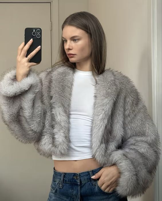 Мини Эко шуба серый