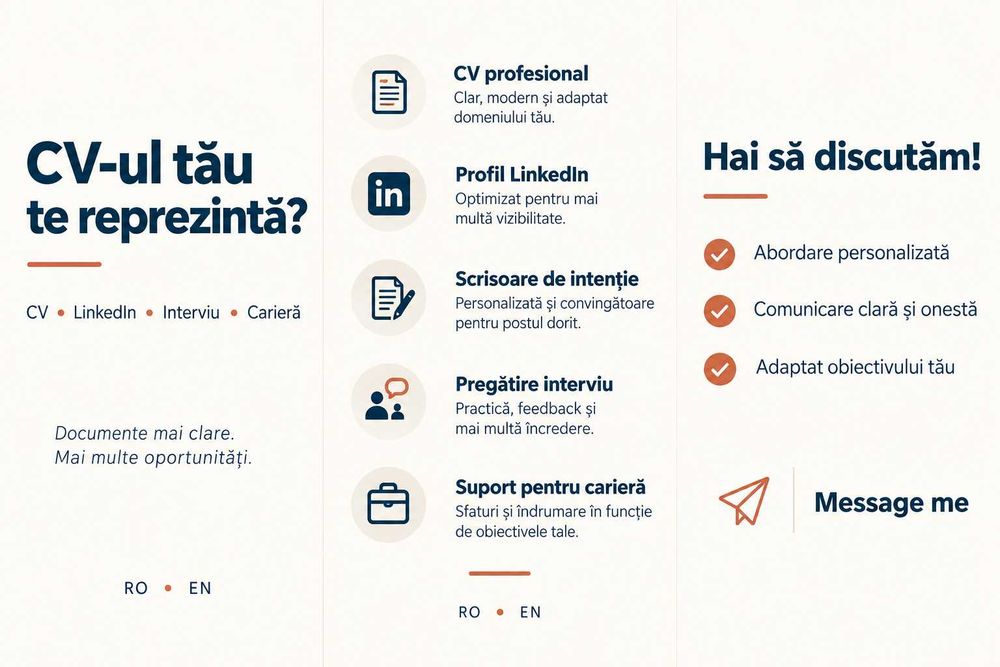 CV profesional în 24–48h | LinkedIn | Scrisoare de intenție | RO & EN