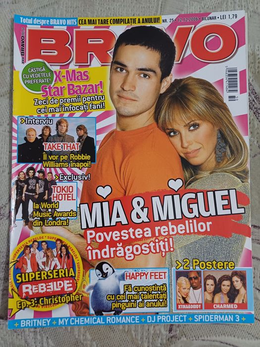 Vand revista Bravo decembrie 2006, completă, cu Mia&Miguel, CU POSTERE cu Charmed si Christina Aguilera & P.Diddy