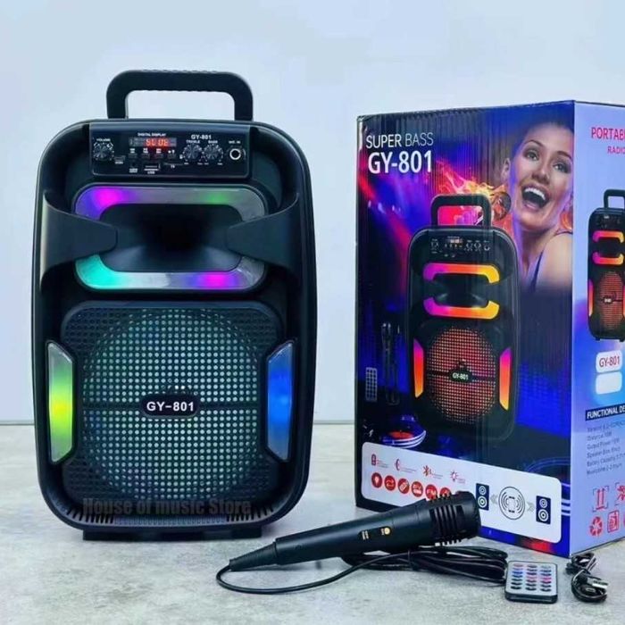 Радио тонколона GY-801 8" микрофон/FM/bluetooth/USB/TF card