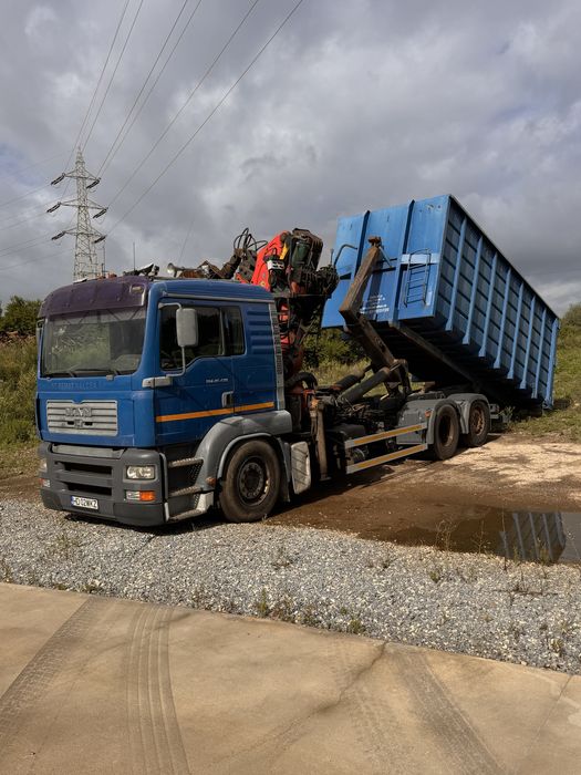 Camion Man Abrollkipper cu macara graifer