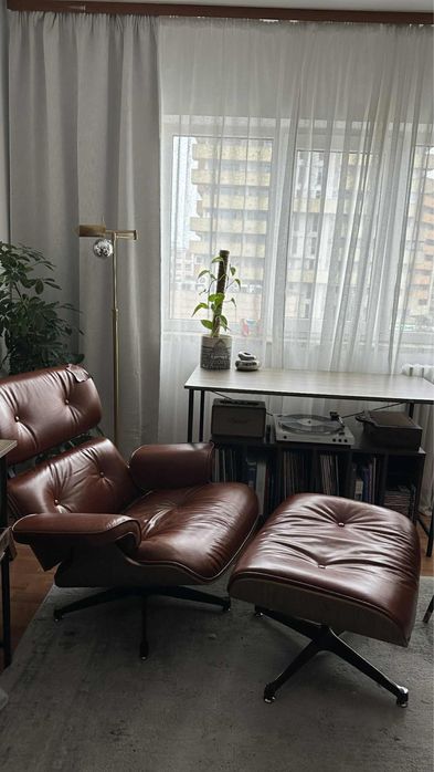 Fotoliu replica eames lounge chair culoare cognac maro piele naturala