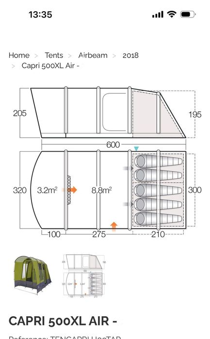 Vango Capri 500 XL 5+ местна палатка в много добро състояние.