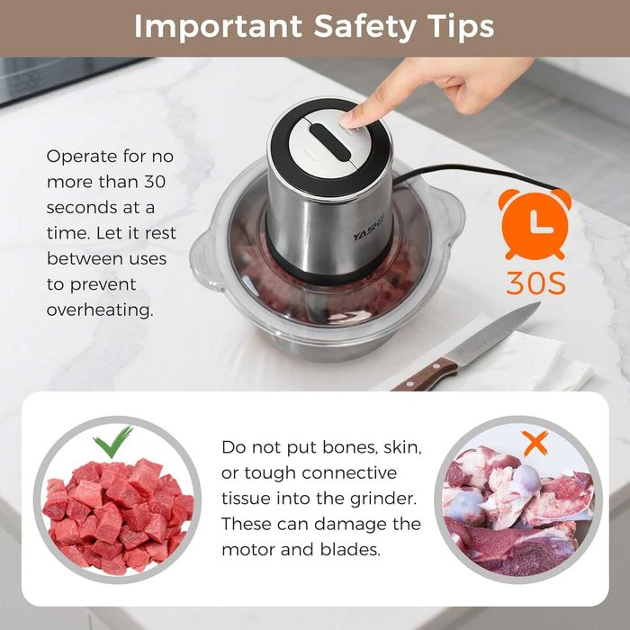 YASHE Мини кухненски робот, месомелачка, 500W, 1.8L, 2ск.