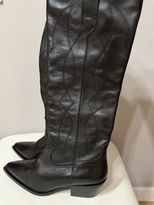 Cizme cowboy ZARA, piele, nou/cu eticheta