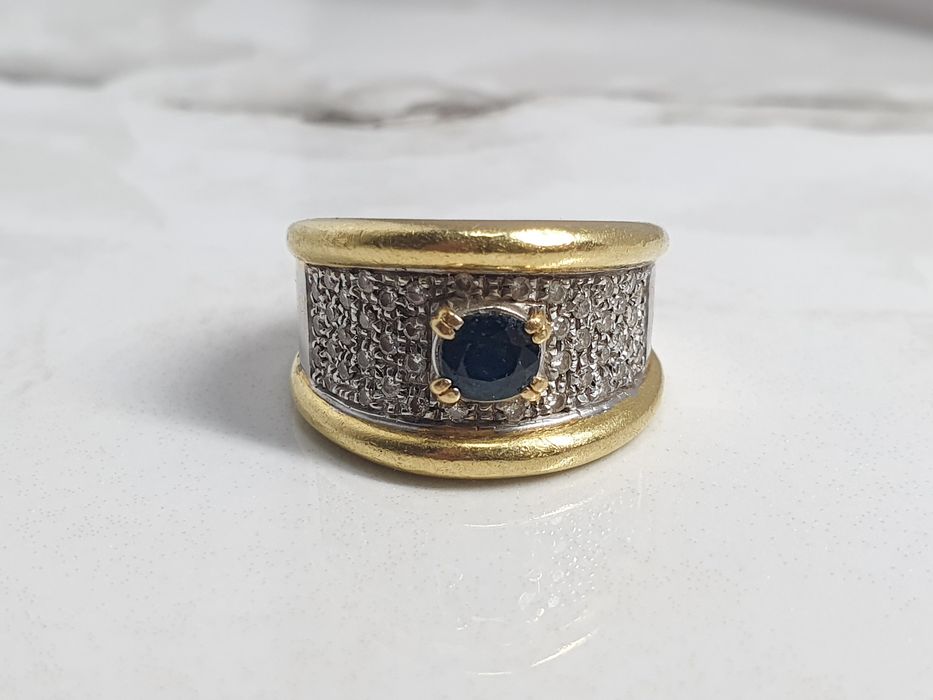 Inel din aur de 18K cu safir natural și diamante naturale – mărimea 60 – 14,22 g