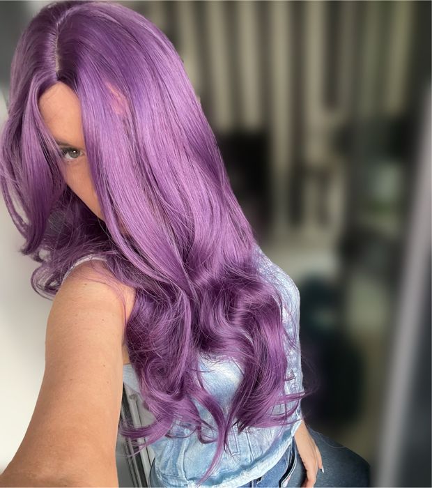 Peruca lunga ondulata , violet, lila , cosplay