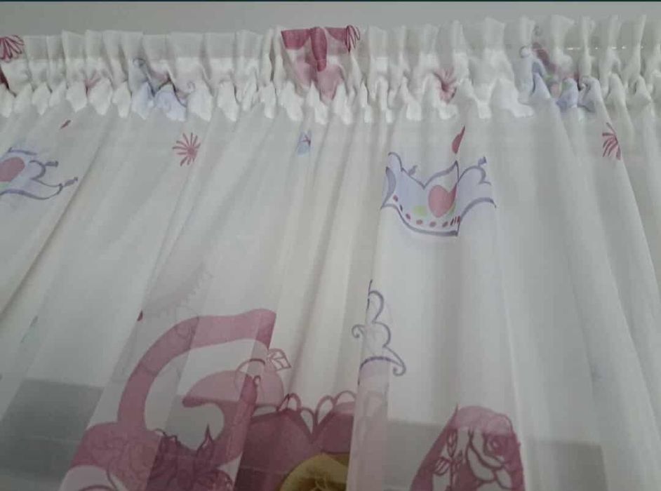 2 perdea și 3 draperie, elegante, camera fetita roz mov cu printese