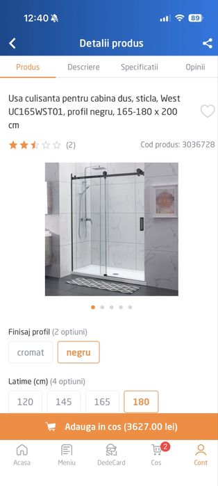 Usa cabina dus 180 inaltime/ maxim 180 lungime