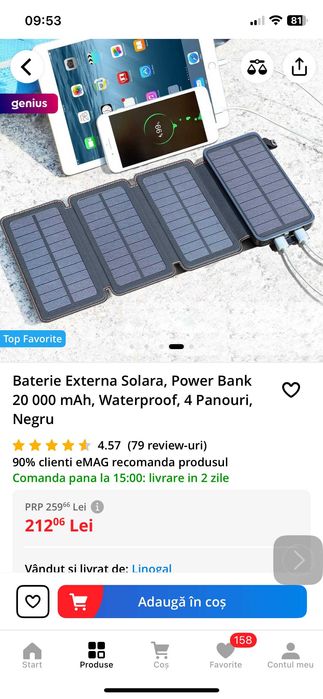 Solar PowerBank 20000mAh baterie 4panou lanterna waterproof NouSIGILAT