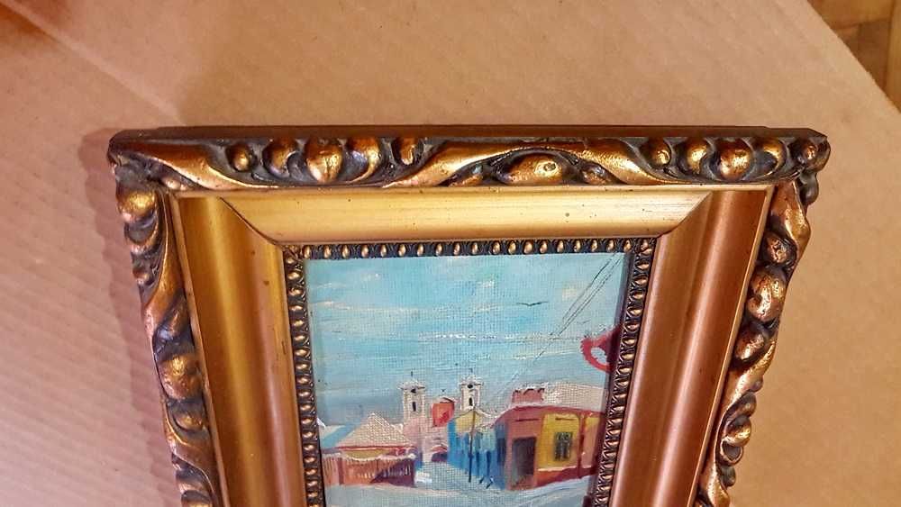 G570-I-Pictor DIODOR DURE-1901-1941-Lugoj-Biserica Adormirea Maicii Domnului. Pictura probabil panza lipita pe carton tare. Marimi cu rama 28/24