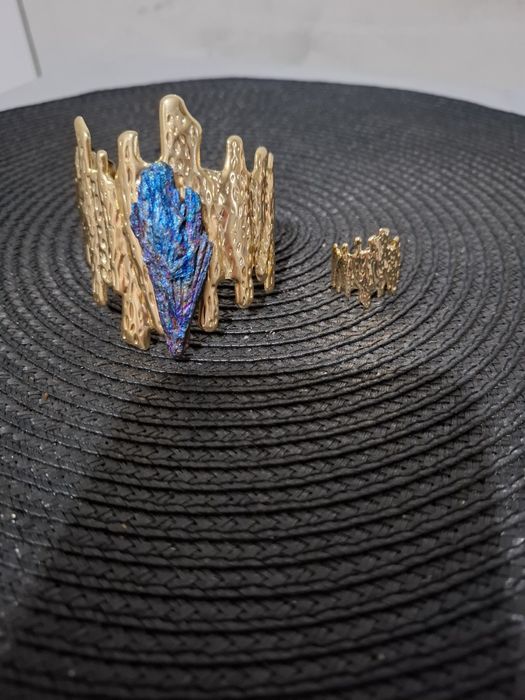 Set cuart Aura albastru bratara 6.5 cm si inel 2 cm reglabile