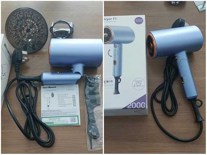 Нов мощен Преносим йонен сешоар 2000W силна въздушна струя бързо сушене коса жени