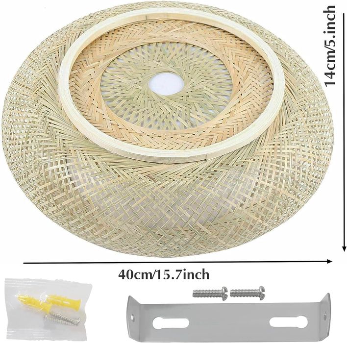 Ф40 Плетена невисяща лампа от тъкан ратан, бамбук, 3×Е27