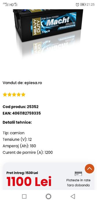 Baterii MACHT 12 V 180Ah 1200A