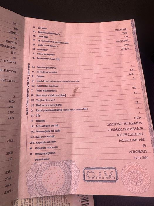 Acte în regula fiat ducato 2012 cu fiscal