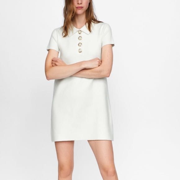 Rochie ZARA tricotata pulovar alb murdar marimea L 150 RON