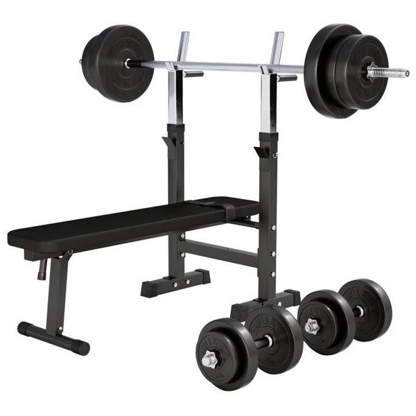 Banca piept cu suport reglabil + set de greutati 70 KG Gorilla Sports
