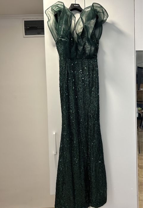 Rochie verde samarald cu paiete M