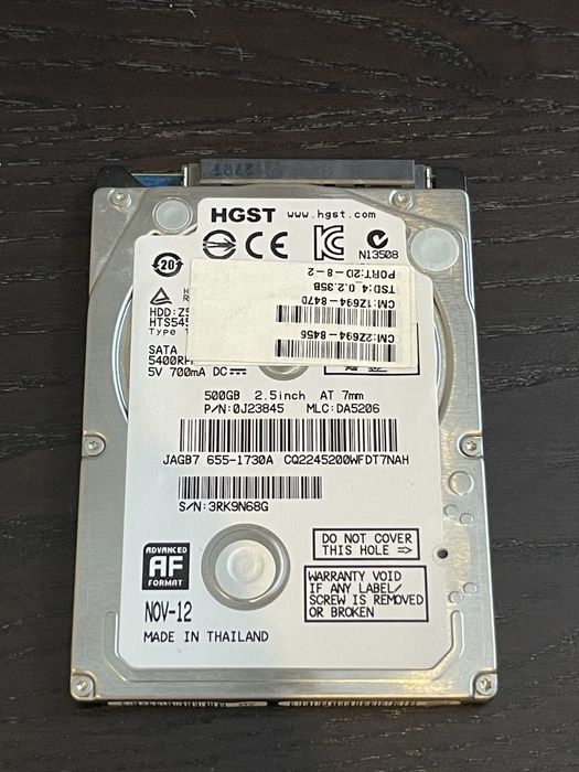 Жёсткий диск 500GB, SATA-II, 2.5", (HITACHI) HGST HTS545050A7E362