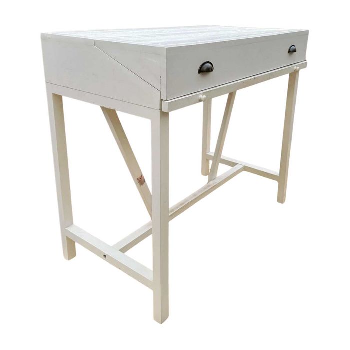 Birou alb din lemn masiv; Banc de lucru cu glisiera si sertare; Masa