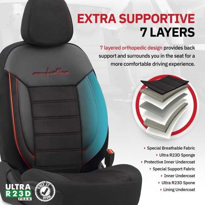 К-т Луксозна Тапицерия Automat-OTOM, Черна с червен шев, COMFORT LINE