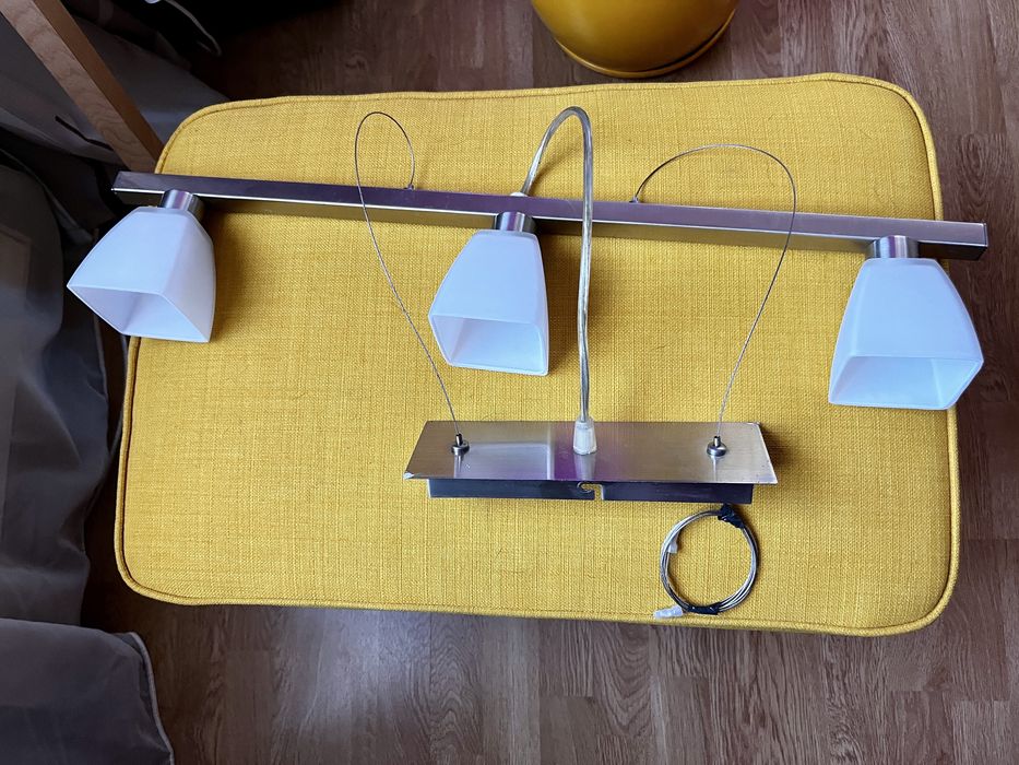 Lustră modernă 3 spoturi – sticlă & inox – Soclu G9