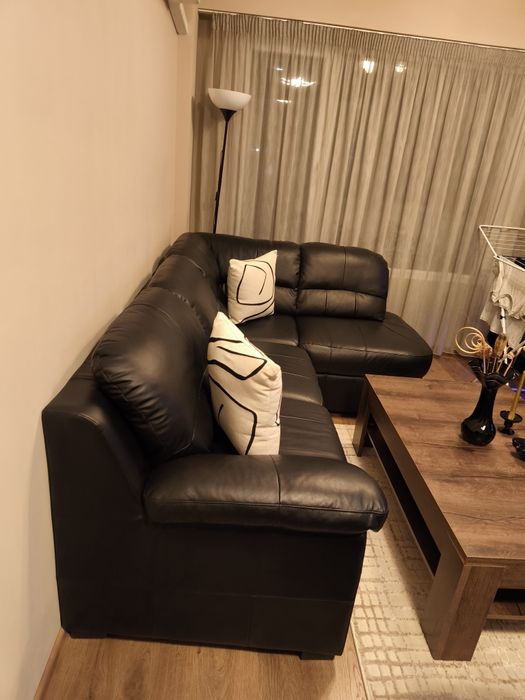 Кожен диван от естествена кожа,черен.