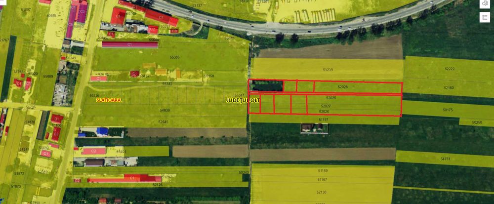Teren intravilan construibil 5.366 mp – Slătioara, Olt – 27 m deschidere – 49 €/mp