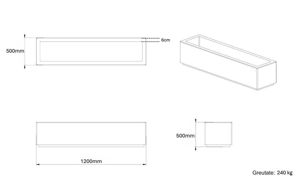 Jardiniera din beton cu marmura alba 120 cm – mobilier urban