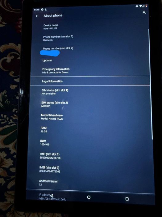 Vakuuum planshet Note 18 plus