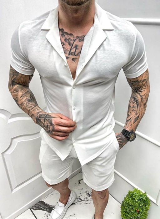 Мъжка риза с къс ръкав в бял цвят /Размер M/