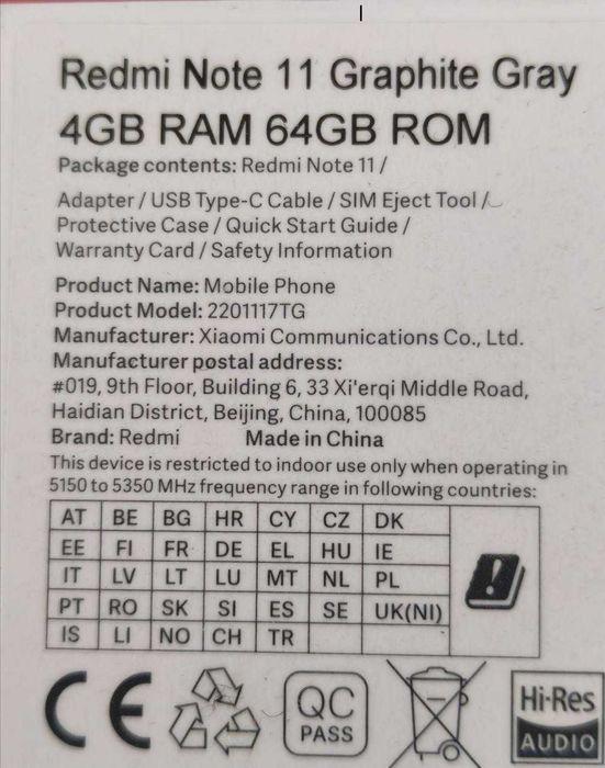 Redmi Note 11  Graphite Gray  4 GB  RAM 64GB  ROM