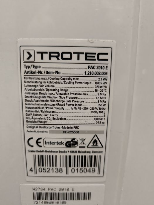 Aer condiționat portabil Trotec PAC 2010 E