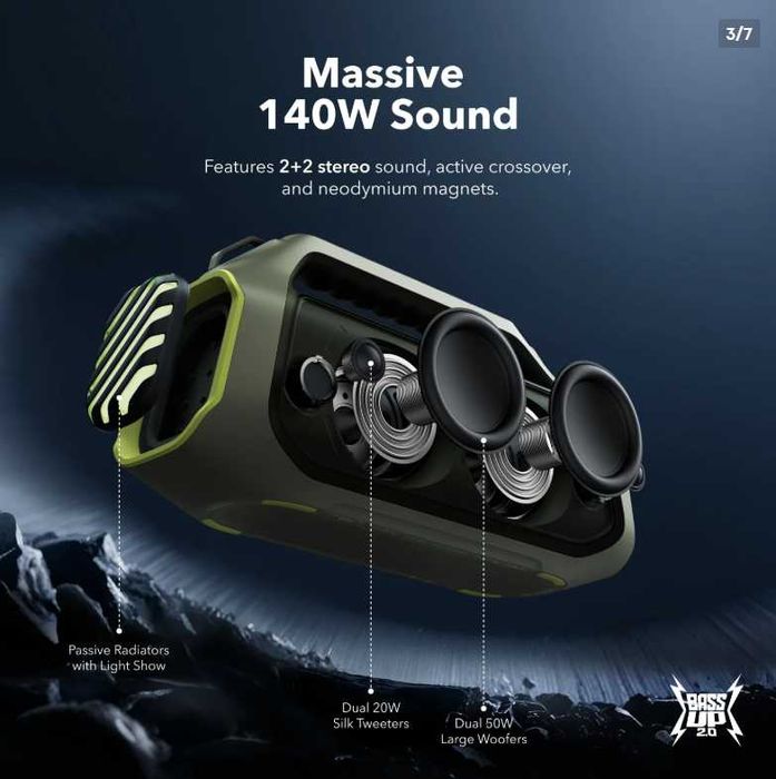 Anker Soundcore Boom 2 Plus безжична тонколона, 140W, RGB, Bluetooth