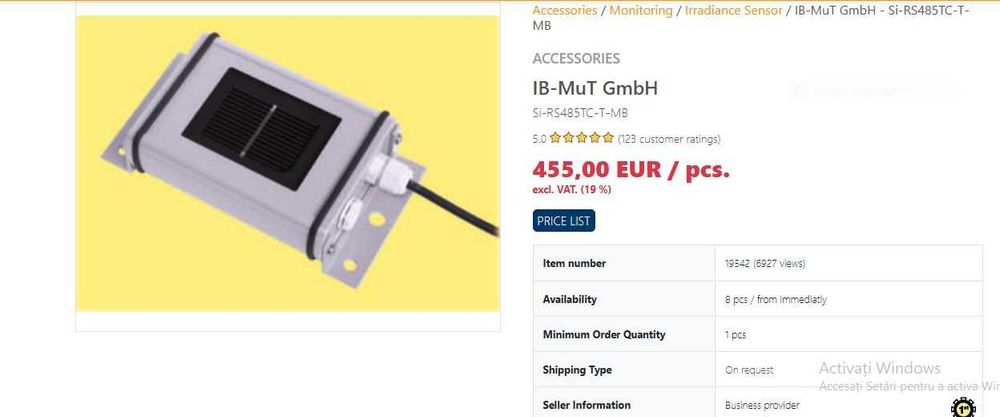 Senzor iradiatie si temperatura panouri fotovoltaice Si-RS485TC-T-TM