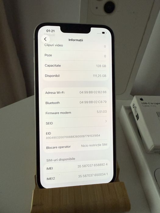 iPhone 13 Alb/Negru, 128Gb, Bat 100% Originala